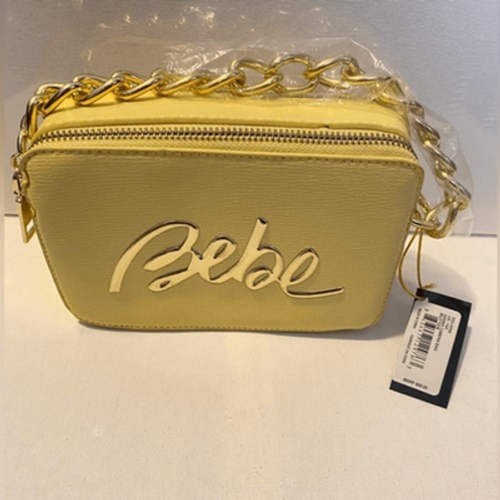 Bebe Bruna Camera Bag Butter Yellow Gold Chain Crossbody Handbag New - Picture 2 of 8